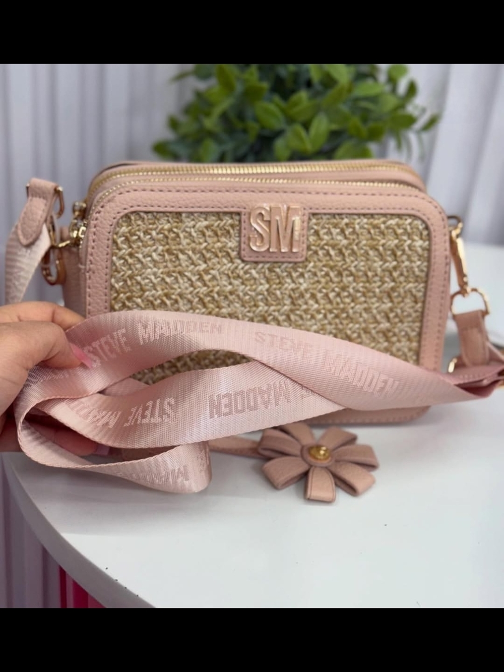 Steve Madden Pink Straw Crossbody Bag